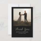 結婚の感謝メッセージ 2枚の写真 ブラック サンキューカード (正面)
