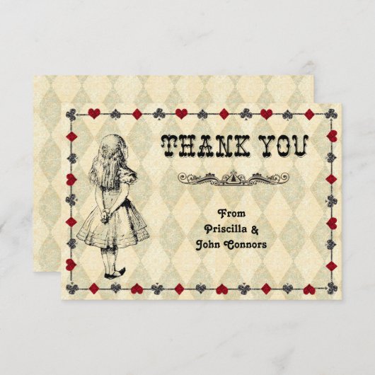 結婚の戦車はカード、アリスはワンダーランド サンキューカード (正面/裏面)