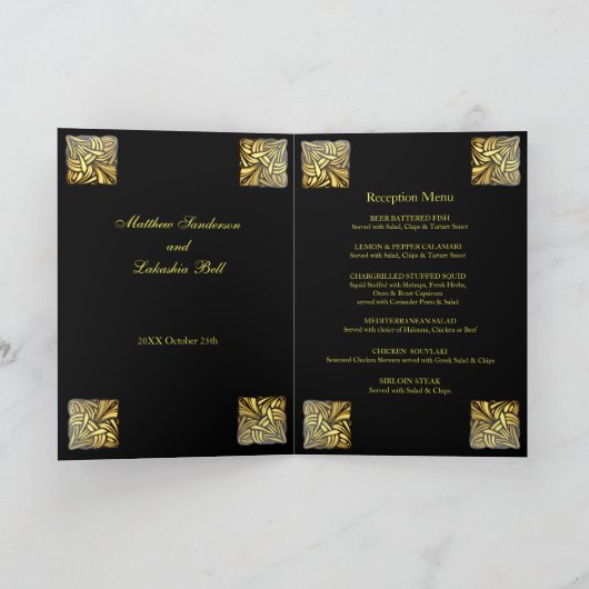 結婚の折り畳みカード黒金ゴールド（メニュー付） 招待状 (内部)