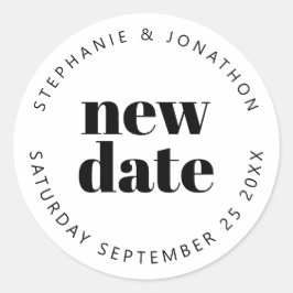 結婚の新しい日付名のシンプル文字白黒 ラウンドシール