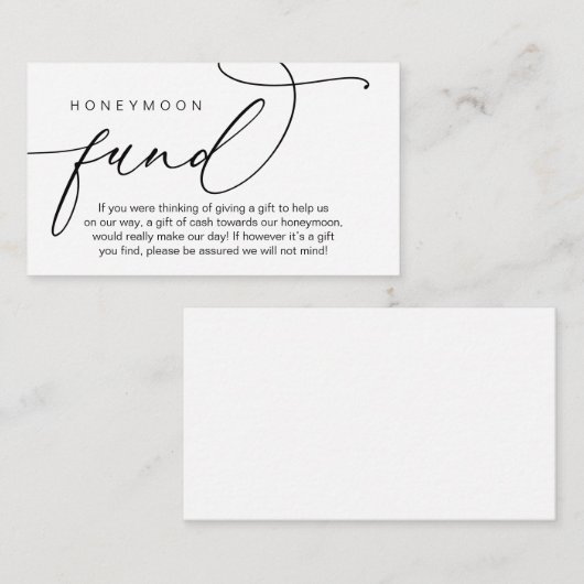 結婚の新婚旅行ファンド、現金での贈り物 エンクロージャーカード (正面/裏面)