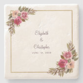 結婚の新郎新婦の水エレガント色フローラ ストーンコースター (正面)