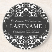 結婚の新郎新婦 – ヴィンテージダマスクパターン コースター (正面)