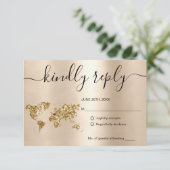 結婚の旅行先パスポート金ゴールド世界地図インビタ 出欠カード (スタンド正面)