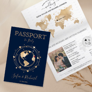 結婚の旅行先パスポート金ゴールド世界地図インビタ 招待状