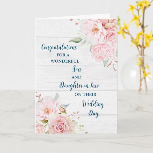 結婚の日のお祝いの息子と娘 カード (黄色い花)