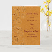 結婚の日のお祝いの息子と娘 カード (黄色い花)