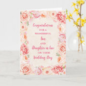 結婚の日のお祝いの息子と娘 カード (黄色い花)