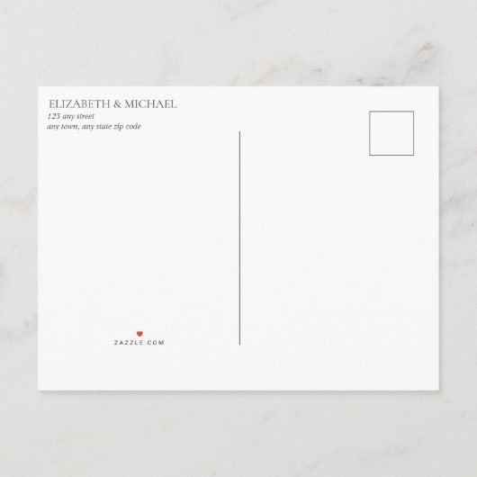 結婚の日付延期の白フローラ幾何学模様 案内ポストカード (裏面)