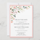 結婚の日付延期ピンクフローラ水色 案内状 (正面)