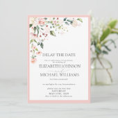 結婚の日付延期ピンクフローラ水色 案内状 (スタンド正面)