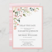 結婚の日付延期ピンクフローラ水色 案内状 (正面/裏面)