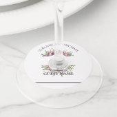 結婚の明るいフローラ水の色パーソナライズされた ワイングラスタグ (クローズアップ)