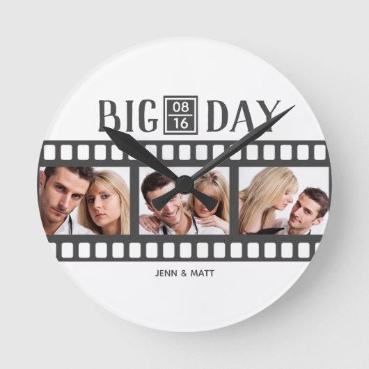 結婚の映画3枚の写真を追加 ラウンド壁時計 (正面)