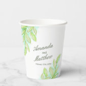 結婚の春グリーン葉名前をカスタムする 紙コップ (裏面)