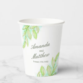 結婚の春グリーン葉名前をカスタムする 紙コップ
