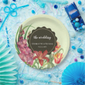 結婚の暖色フローラ春開花絵画 ペーパープレート (パーティー)