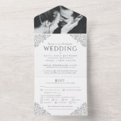 結婚の暗い灰色の白葉い写真集RSVP オールインワン招待状 (内側)