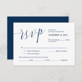 結婚の書シンプル書、Navy Blue Script、RSVP エンクロージャーカード (正面/裏面)