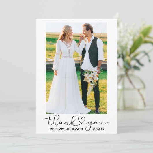 結婚の書モダン跡ハートスクリプト写真 サンキューカード (スタンド正面)