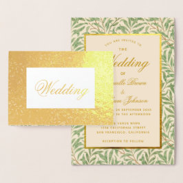 結婚の書道の葉離れは緑の金ゴールド 箔カード