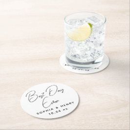 結婚の最高の日モダンエレガント前 ラウンドペーパーコースター