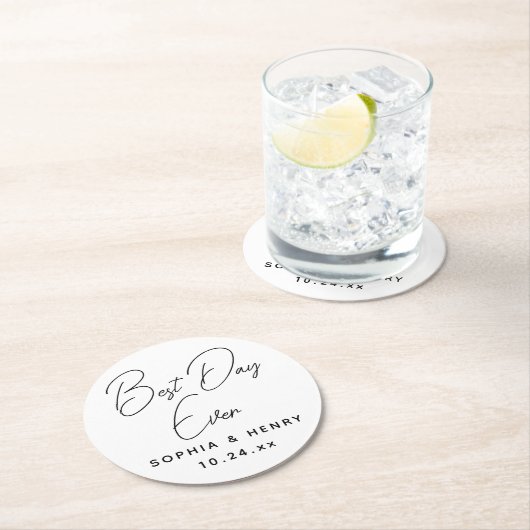 結婚の最高の日モダンエレガント前 ラウンドペーパーコースター (インサイチュ)