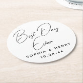 結婚の最高の日モダンエレガント前 ラウンドペーパーコースター (アングル)