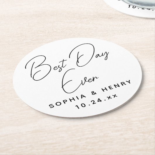 結婚の最高の日モダンエレガント前 ラウンドペーパーコースター (アングル)