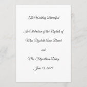 結婚の朝食メニューEnglish Regencyスタイル メニュー (裏面)