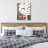 結婚の木の特徴的なゲストブックバードティール（緑がかった色）ウッド キャンバスプリント (インサイチュ (寝室))