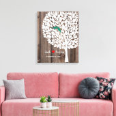 結婚の木の特徴的なゲストブックバードティール（緑がかった色）ウッド キャンバスプリント (インサイチュ (リビング))