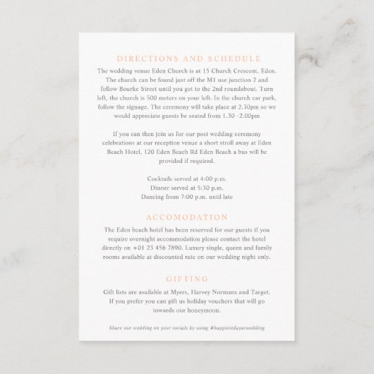 結婚の桃の木が咲く詳細フラット エンクロージャーカード (裏面)