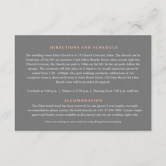 結婚の桃の木が咲く詳細フラット エンクロージャーカード (裏面)