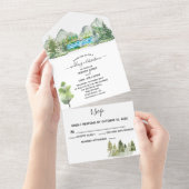 結婚の森の水の色リバーマウンテンアウトドア オールインワン招待状 (貼ってはがせる)