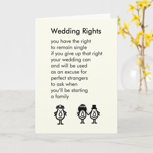 結婚の権利 – 結婚おめでとう詩 カード (黄色い花)