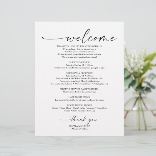 結婚の歓迎と旅程の文字8.5 x 11 レターヘッド (スタンド正面)