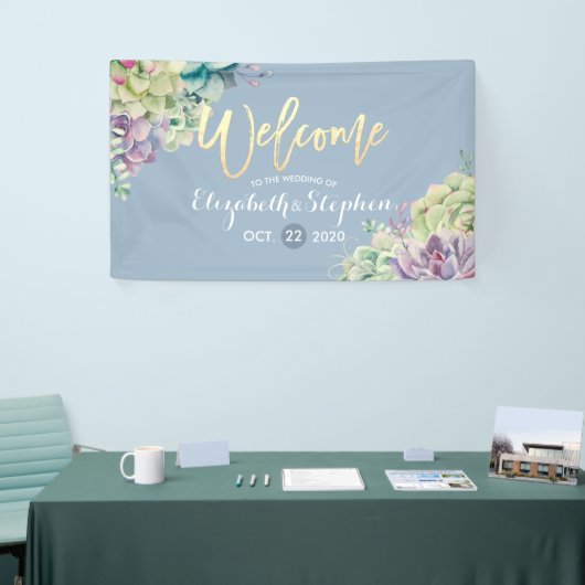 結婚の歓迎バナー水彩多肉植物 横断幕 (トレードショー)