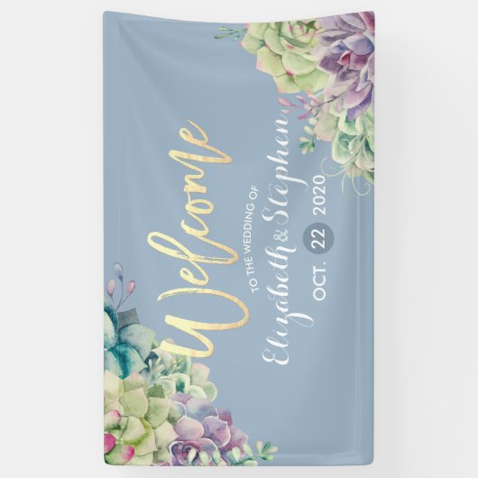 結婚の歓迎バナー水彩多肉植物 横断幕 (縦)