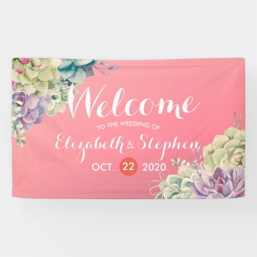 結婚の歓迎バナー水彩多肉植物 横断幕 (横)