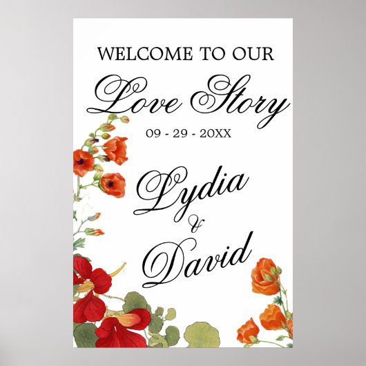 結婚の歓迎モダンフローラエレガントオレンジ ポスター (正面)