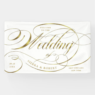 結婚の歓迎金ゴールド曲線エレガントスクリプトバナー 横断幕