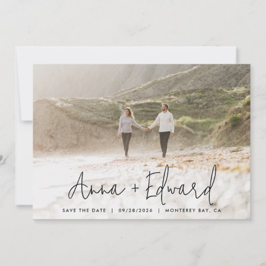 結婚の水の色の植物黒モダン写真S セーブザデート (正面)