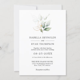 結婚の水の色の葉枝の金ゴールドグリーンインビ 招待状