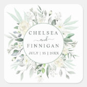 結婚の水エレガント色の緑のフローラ スクエアシール (正面)