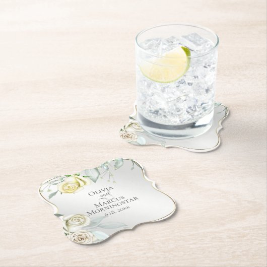 結婚の水エレガント色アイボリー黄色赤面バラ ペーパーコースター (インサイチュ)