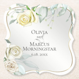 結婚の水エレガント色アイボリー黄色赤面バラ ペーパーコースター