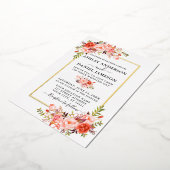 結婚の水エレガント色サンゴフローラ金ゴールド 箔招待状 (回転した状態)