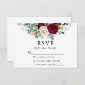 結婚の水彩フローラグリーンリー 出欠カード (正面/裏面)