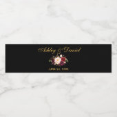 結婚の水彩フローラブルゴーニュ金ゴールドブラック ペットボトルラベル (シングルラベル)